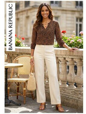 (3 for $30) BANANA REPUBLIC - Navy and brown animal print long sleeve blouse